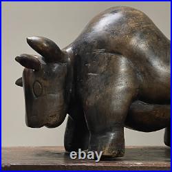 Vintage Folk Art Hand Carved Wood Bull Sculpture