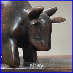 Vintage Folk Art Hand Carved Wood Bull Sculpture