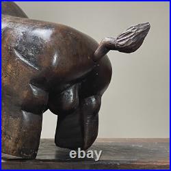 Vintage Folk Art Hand Carved Wood Bull Sculpture