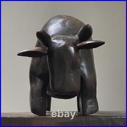 Vintage Folk Art Hand Carved Wood Bull Sculpture