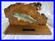 Vintage Folk Art Hand Carved Wooden Brook Trout Sculpture on Burl Wood Slab