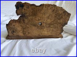 Vintage Folk Art Hand Carved Wooden Brook Trout Sculpture on Burl Wood Slab