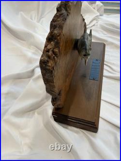 Vintage Folk Art Hand Carved Wooden Brook Trout Sculpture on Burl Wood Slab