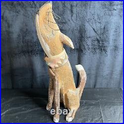 Vintage Folk Art Hand Carved Wooden Howling Coyote 1990 Artist Signed