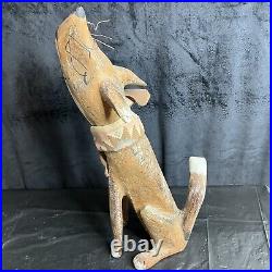 Vintage Folk Art Hand Carved Wooden Howling Coyote 1990 Artist Signed