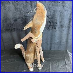 Vintage Folk Art Hand Carved Wooden Howling Coyote 1990 Artist Signed