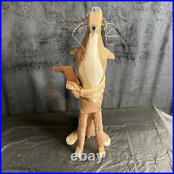 Vintage Folk Art Hand Carved Wooden Howling Coyote 1990 Artist Signed