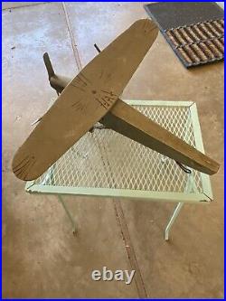 Vintage Folk Art Metal Carved Wood Sculpture Airplane Plane