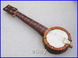 Vintage Folk Art Miniature Banjo Sculpture Carved Wood Musical