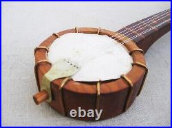 Vintage Folk Art Miniature Banjo Sculpture Carved Wood Musical