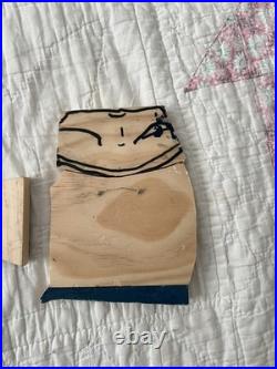 Vintage Folk Art Painted Wood outsider Wall Hanging Set of 2 conductor and dog