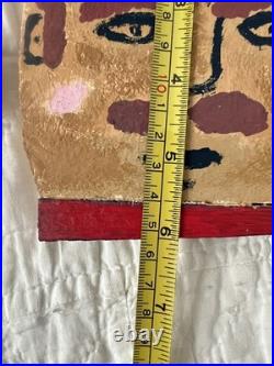 Vintage Folk Art Painted Wood outsider Wall Hanging Set of 2 conductor and dog
