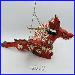 Vintage Folk Art Red Winged Deer Alebrije Hand Painted Wood Sculpture 22 Inch