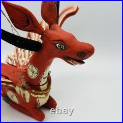 Vintage Folk Art Red Winged Deer Alebrije Hand Painted Wood Sculpture 22 Inch