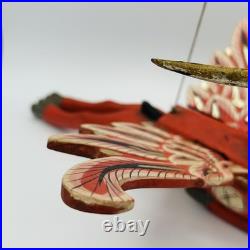 Vintage Folk Art Red Winged Deer Alebrije Hand Painted Wood Sculpture 22 Inch