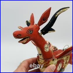 Vintage Folk Art Red Winged Deer Alebrije Hand Painted Wood Sculpture 22 Inch