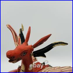 Vintage Folk Art Red Winged Deer Alebrije Hand Painted Wood Sculpture 22 Inch