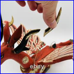 Vintage Folk Art Red Winged Deer Alebrije Hand Painted Wood Sculpture 22 Inch