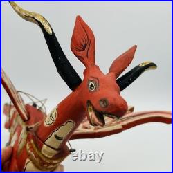 Vintage Folk Art Red Winged Deer Alebrije Hand Painted Wood Sculpture 22 Inch