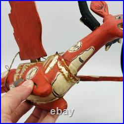Vintage Folk Art Red Winged Deer Alebrije Hand Painted Wood Sculpture 22 Inch