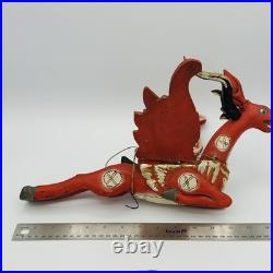 Vintage Folk Art Red Winged Deer Alebrije Hand Painted Wood Sculpture 22 Inch