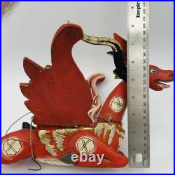 Vintage Folk Art Red Winged Deer Alebrije Hand Painted Wood Sculpture 22 Inch