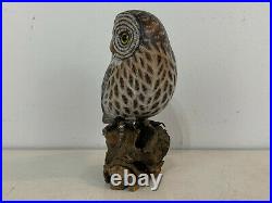 Vintage Folk Art Style Wood Carved & Painted Great Grey Owl Bird Figurine Statue