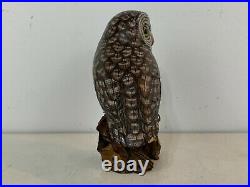 Vintage Folk Art Style Wood Carved & Painted Great Grey Owl Bird Figurine Statue