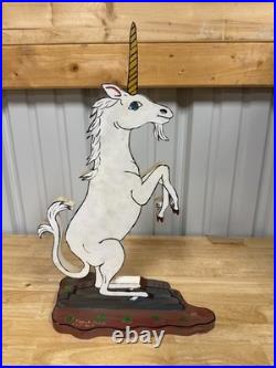 Vintage Folk Art Unicorn by Frank Pickle Signed 1987 Hand-Painted Wood 17 B27