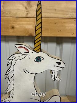 Vintage Folk Art Unicorn by Frank Pickle Signed 1987 Hand-Painted Wood 17 B27