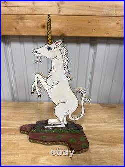 Vintage Folk Art Unicorn by Frank Pickle Signed 1987 Hand-Painted Wood 17 B27