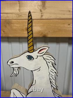 Vintage Folk Art Unicorn by Frank Pickle Signed 1987 Hand-Painted Wood 17 B27