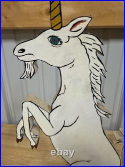 Vintage Folk Art Unicorn by Frank Pickle Signed 1987 Hand-Painted Wood 17 B27