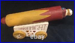 Vintage Folk Art Wolf Creek Circus Cannon Dinah Might Wood Sculpture Marked