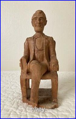 Vintage Folk Art Wood Carved President Lincoln in Chair Whimsy #21 DOWN fr. $480