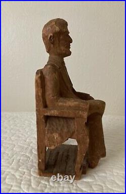 Vintage Folk Art Wood Carved President Lincoln in Chair Whimsy #21 DOWN fr. $480