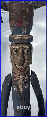 Vintage Folk-Art Wood Carving of Uncle Sam Gary Yost Carved 28 Tall