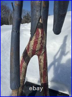 Vintage Folk-Art Wood Carving of Uncle Sam Gary Yost Carved 28 Tall