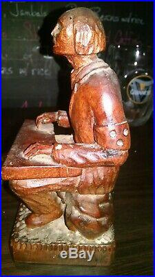 Vintage Folk Art Wood carving blind man playing zither German war wounded
