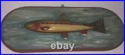 Vintage Folk Art Wooden Hanging Sculpture over 18 Carved Painted Golden Trout