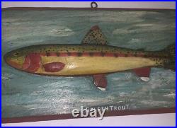 Vintage Folk Art Wooden Hanging Sculpture over 18 Carved Painted Golden Trout