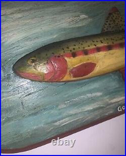 Vintage Folk Art Wooden Hanging Sculpture over 18 Carved Painted Golden Trout