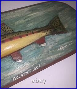 Vintage Folk Art Wooden Hanging Sculpture over 18 Carved Painted Golden Trout