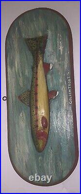 Vintage Folk Art Wooden Hanging Sculpture over 18 Carved Painted Golden Trout