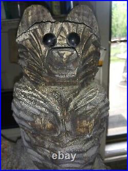 Vintage Folk/ Rustic Garden Art Carved From Wood Block Bear 15 Inches
