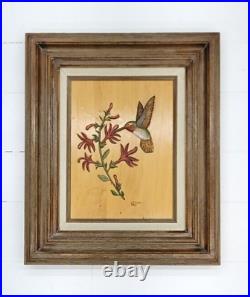 Vintage Framed Hummingbird Relief Carving 3D Wood Art J. R. Nixon Lubbock Texas