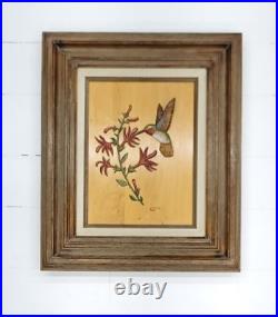 Vintage Framed Hummingbird Relief Carving 3D Wood Art J. R. Nixon Lubbock Texas