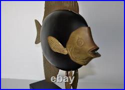 Vintage Frederick Cooper Brass + Black Lacquered Wood Royal Angel Fish Sculpture