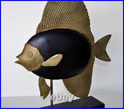 Vintage Frederick Cooper Brass + Black Lacquered Wood Royal Angel Fish Sculpture