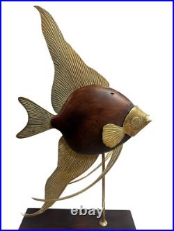Vintage Frederick Cooper style MCM Angel Fish Brass Sculpture wood stand 22